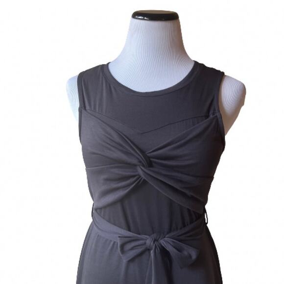 NWOT Dee Elly Charcoal Grey Twist Knot Front Midi Dress with Self Belt. Size M - Picture 6 of 10